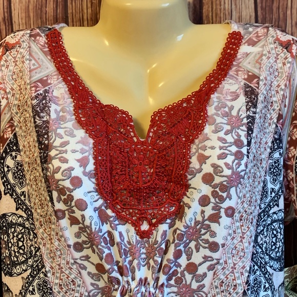 ONE WORLD WOMEN'S PLUS 1X 18/20 TOP TUNIC BLOUSE PAISLEY BOHO TRIBAL NWT V-NECK - Picture 2 of 12